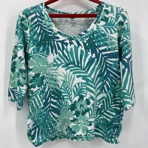 Palm Harbour Women's Top PM Teal Palm Leaves 3/4 sleeve Cruisewear Beach